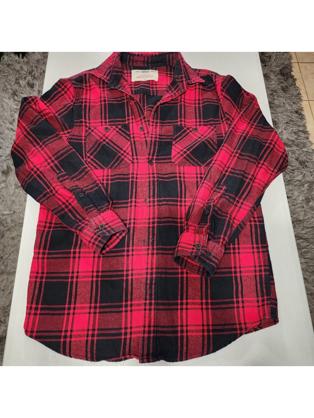 Urban Pipeline Ultimate Flannel Red Black Plaid Long Sleeve Shirt Size S